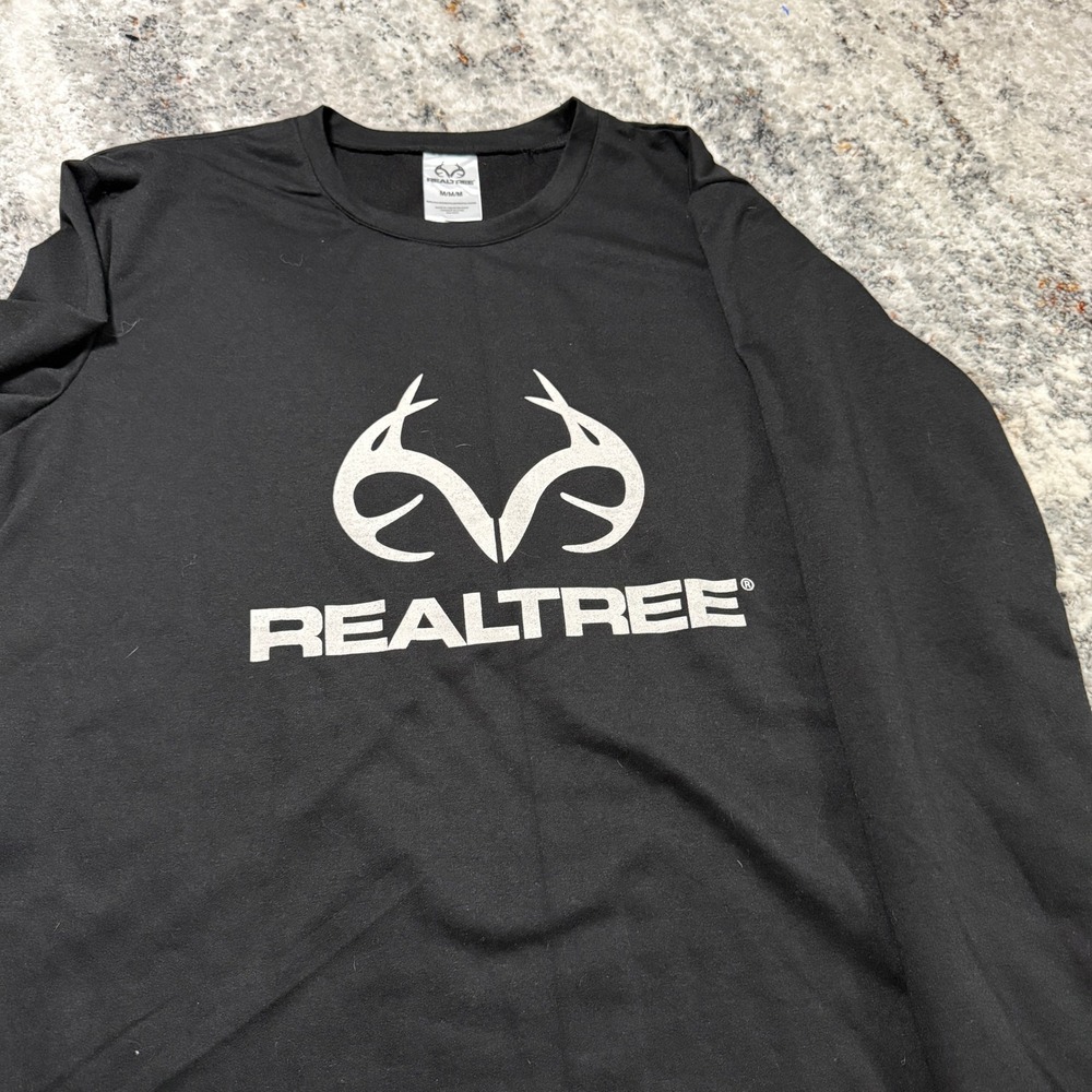 Realtree Mens Black Long Sleeve‎ Performance Shirt Antler Logo Size Medium M